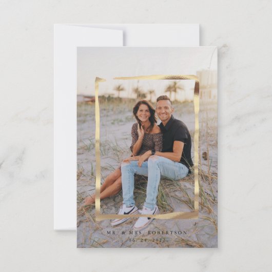 Modern Gold Framed Wedding Signature Script Bedankkaart (Voorkant)