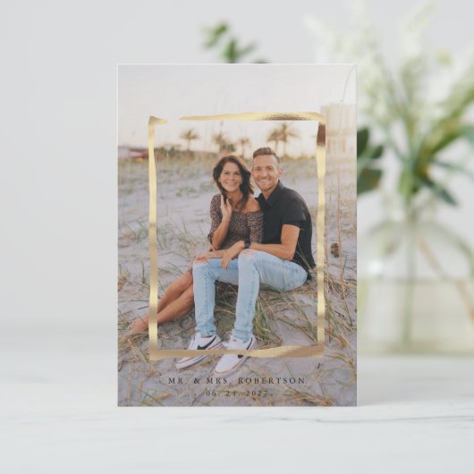 Modern Gold Framed Wedding Signature Script Bedankkaart (Staand voorkant)