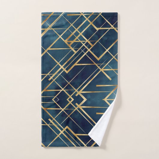 Modern Gold Geometric Blue Design Bad Handdoek (Handdoek)