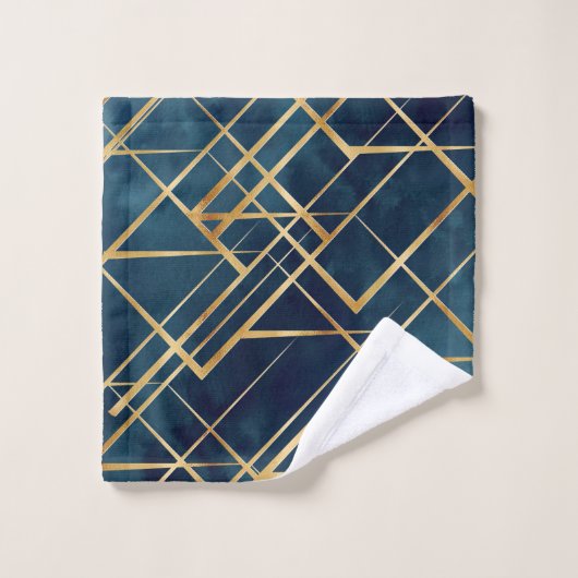 Modern Gold Geometric Blue Design Bad Handdoek (Wasdoekje)