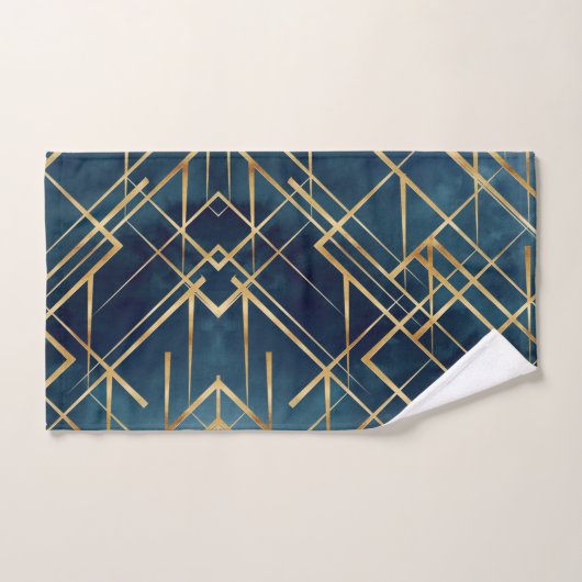 Modern Gold Geometric Blue Design Bad Handdoek (Handdoek)