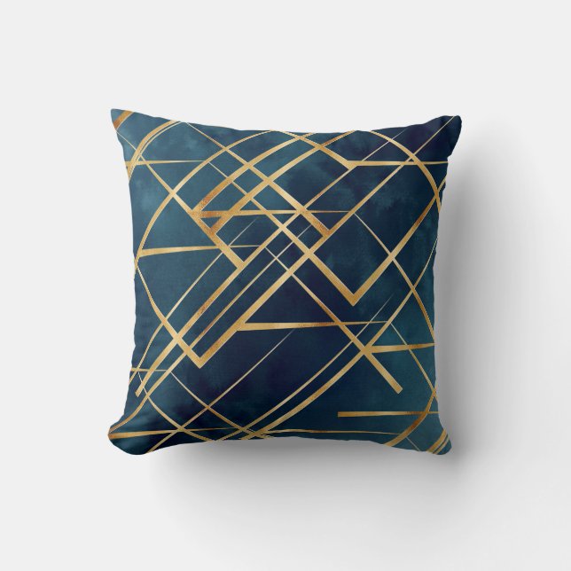 Modern Gold Geometric Blue Design Kussen (Voorkant)