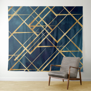 Modern Gold Geometric Blue Design Wandkleed