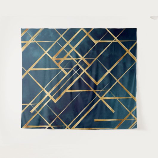 Modern Gold Geometric Blue Design Wandkleed (Voorkant (horizontaal))