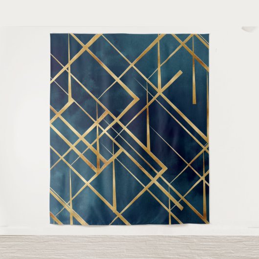 Modern Gold Geometric Blue Design Wandkleed (Voorkant)