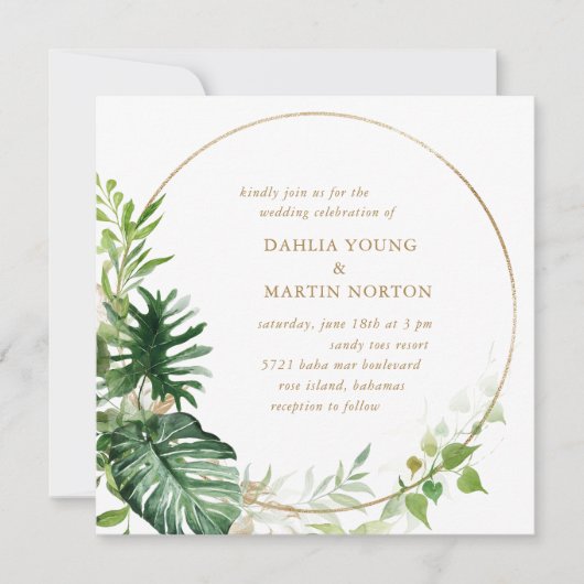 Modern Gold Geometric Greenery Tropical Wedding Kaart (Voorkant)