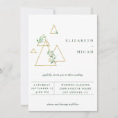 Modern Gold Geometric Greenery Wedding Invitation Aankondiging (Voorkant)
