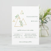 Modern Gold Geometric Greenery Wedding Invitation Aankondiging (Staand voorkant)