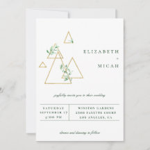 Modern Gold Geometric Greenery Wedding Invitation
