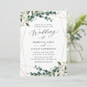 Modern Gold Geometric Greenery Wedding Invitation Kaart (Staand voorkant)