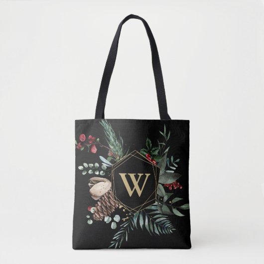 Modern Gold Geometric Kerstmis - Monogram Tote Bag (Voorkant)