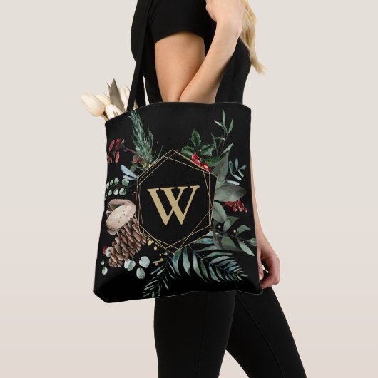 Modern Gold Geometric Kerstmis - Monogram Tote Bag (Dichtbij)