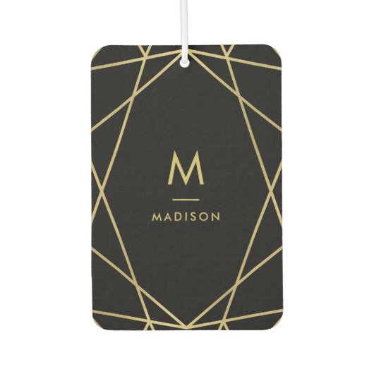 Modern Gold Geometric Pattern op Black | Monogram Luchtverfrisser (Voorkant)
