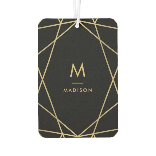 Modern Gold Geometric Pattern op Black | Monogram Luchtverfrisser (Achterkant)