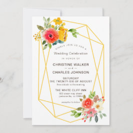 Modern Gold Geometric Spring Floral Wedding Kaart