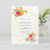 Modern Gold Geometric Spring Floral Wedding Kaart (Staand voorkant)