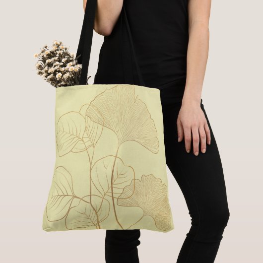 Modern Gold Gingko Leaves Tote Bag (Dichtbij)