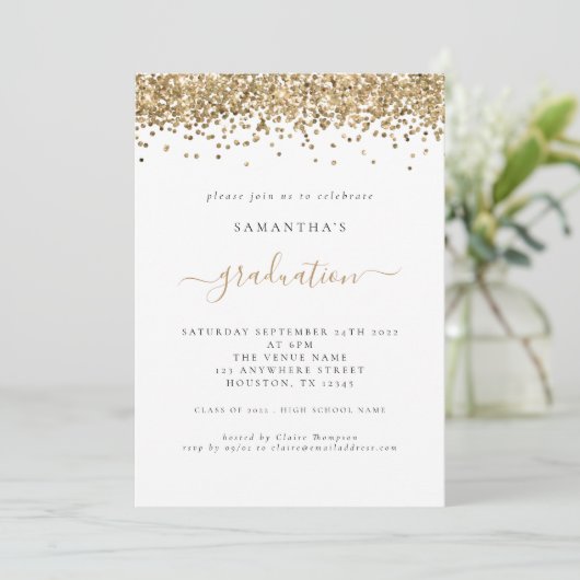 Modern Gold Glitter 2024 Afstuderen Invitation Kaart (Staand voorkant)
