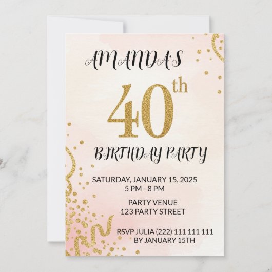 Modern Gold Glitter 40th Birthday Kaart (Voorkant)
