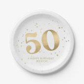 Modern Gold Glitter 50th Fifty Birthday Papieren Bordje (Voorkant)