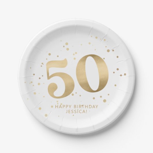 Modern Gold Glitter 50th Fifty Birthday Papieren Bordje (Voorkant)