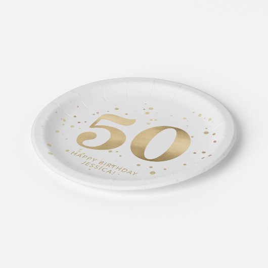 Modern Gold Glitter 50th Fifty Birthday Papieren Bordje (Gekanteld)