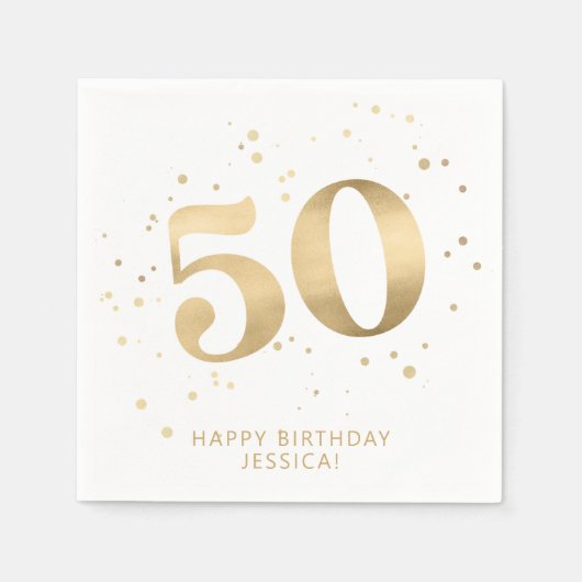 Modern Gold Glitter 50th Fifty Birthday Servet (Voorkant)