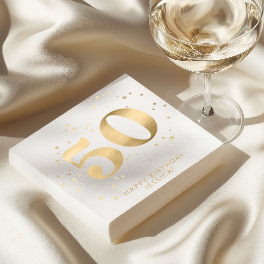 Modern Gold Glitter 50th Fifty Birthday Servet