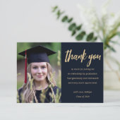 Modern Gold Glitter - Aangepast foto-Afstuderen Bedankkaart (Staand voorkant)