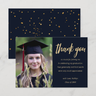 Modern Gold Glitter - Aangepast foto-Afstuderen Bedankkaart