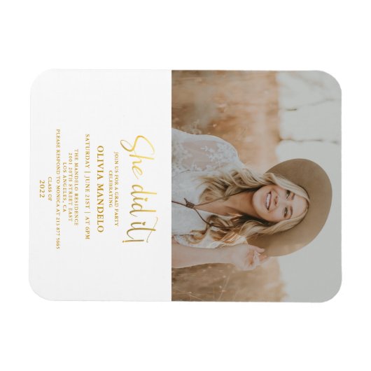 Modern Gold Glitter Afstudeerder Party Photo Invit Magneet (Horizontaal)