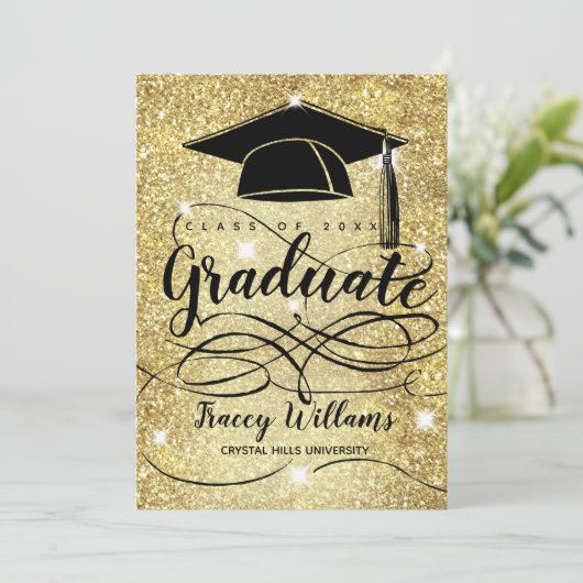 Modern Gold Glitter Afstuderen Pet Foto Afstuderen Aankondiging (Staand voorkant)