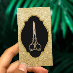 Modern Gold Glitter Antiek Scissor Hair Stylist Visitekaartje