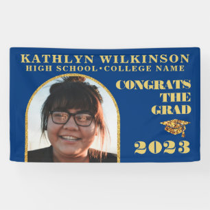 Modern Gold Glitter Arch Foto Graduparty Spandoek