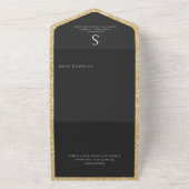 Modern Gold Glitter Black Photo Dinner All In One Uitnodiging (Buitenkant)