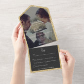 Modern Gold Glitter Black Photo Dinner All In One Uitnodiging (Afscheurbaar)
