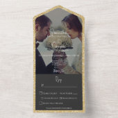 Modern Gold Glitter Black Photo Dinner All In One Uitnodiging (Binnen)