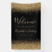 Modern Gold Glitter Black Wedding Welcome Spandoek (Verticaal)