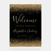 Modern Gold Glitter Black Weduwen Welkom Acryl Bord (Voorkant)
