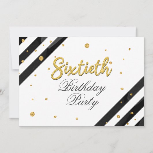 Modern Gold Glitter Black White 60th Birthday Kaart (Voorkant)