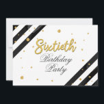 Modern Gold Glitter Black White 60th Birthday Kaart<br><div class="desc">Moderne Gold Glitter Black White 60th Birthday Party Invitation. Verstuur de uitnodigingen voor de komende mijlpaal met onze Geometric 60th Birthday Glitter Black White Stripe Invitation. Met prachtige botanische waterverf bloom. Pas deze kaart volledig aan met de partijdetails door de pas aan knoop aan te passen om de stijl en...</div>