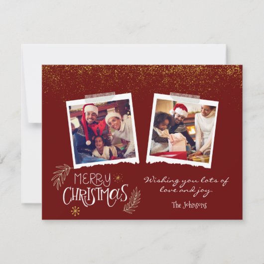 Modern Gold Glitter Burgundy Merry-kerstfoto Feestdagenkaart (Voorkant)