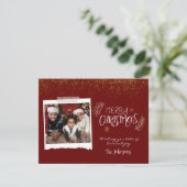 Modern Gold Glitter Burgundy Merry-kerstfoto Feestdagenkaart (Staand voorkant)