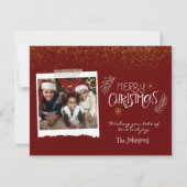 Modern Gold Glitter Burgundy Merry-kerstfoto Feestdagenkaart (Voorkant)