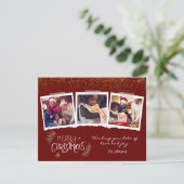 Modern Gold Glitter Burgundy Merry-kerstfoto Feestdagenkaart (Staand voorkant)
