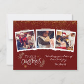 Modern Gold Glitter Burgundy Merry-kerstfoto Feestdagenkaart (Voorkant)