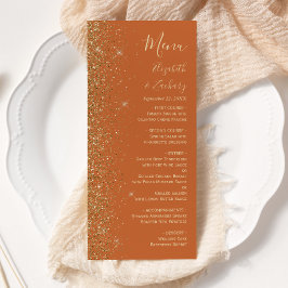 Modern Gold Glitter Burnt Oranje Wedding Menu