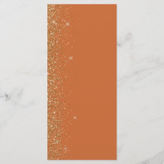 Modern Gold Glitter Burnt Oranje Wedding Menu (Achterkant)