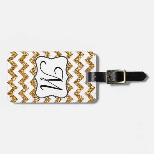 Modern Gold Glitter Chevron Monogram Bagagelabel (Voorkant horizontaal)