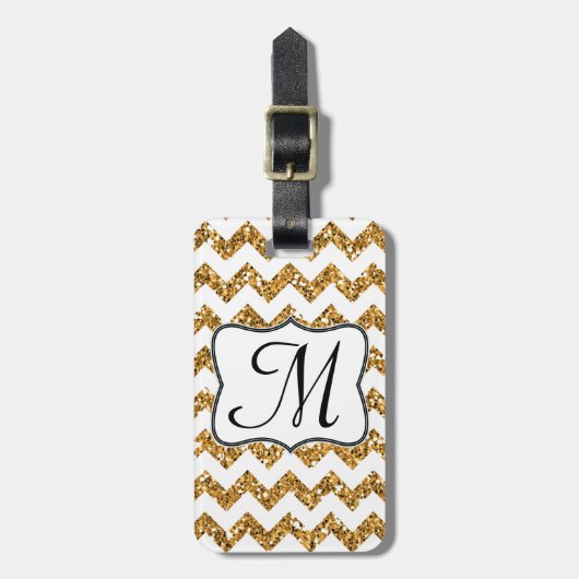 Modern Gold Glitter Chevron Monogram Bagagelabel (Voorkant verticaal)